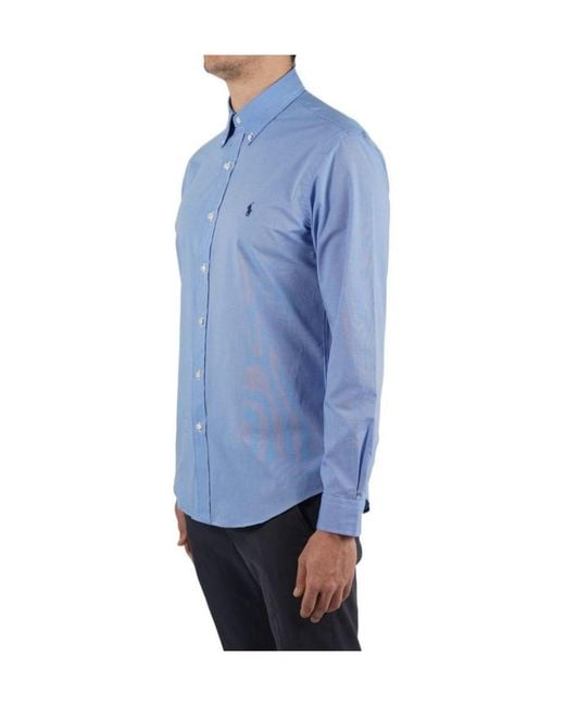 Polo Ralph Lauren Blue Logo Embroidered Long Sleeved Shirt for men