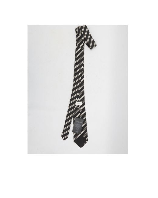 Saint Laurent White Striped Logo Patch Tie for men