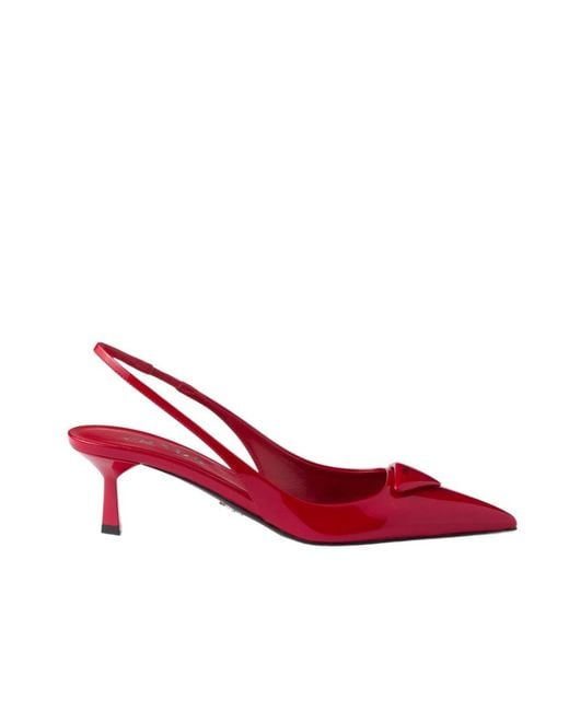 Prada Red Logo Detailed Slingback Pumps