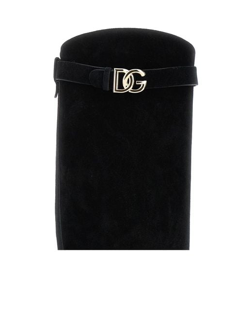 Dolce & Gabbana Black Logo Plaque Round Toe Boots