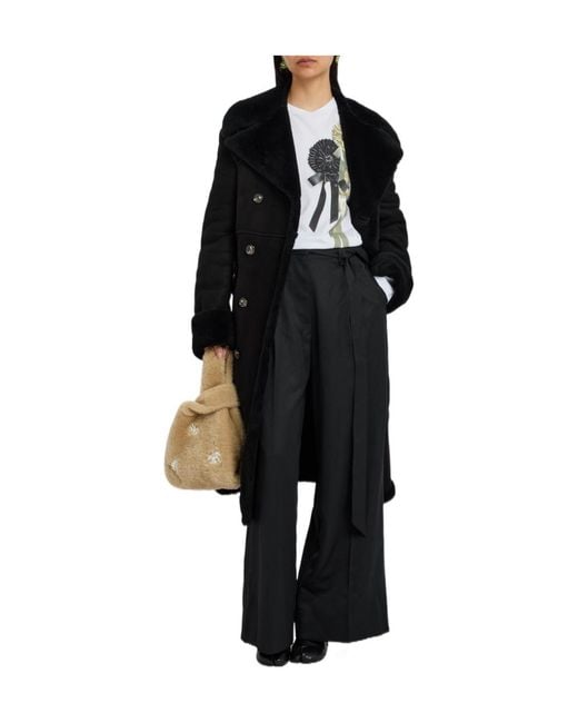 Simone Rocha Black Double-Breasted Shearling Coat