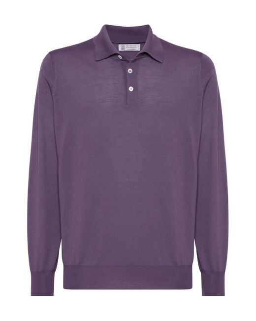 Brunello Cucinelli Purple Fine-Knit Polo Shirt for men