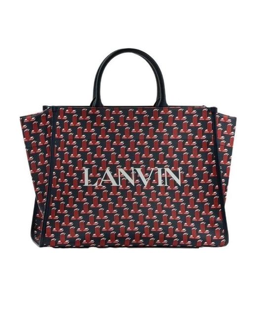 Lanvin Red Monogram-Print Tote Bag