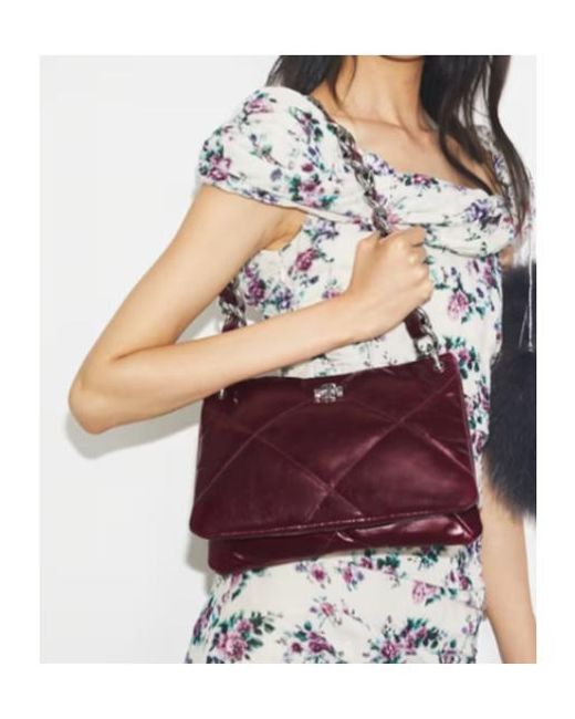Tory Burch Red Small Kira Diamond Quilt Distressed Shoulder Bag