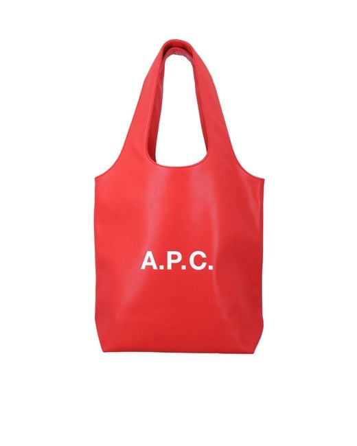 A.P.C. Red Ninon Small Logo Tote Bag