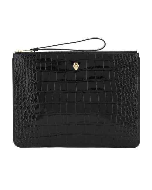Alexander McQueen Black Skull Charm Leather Clutch Bag