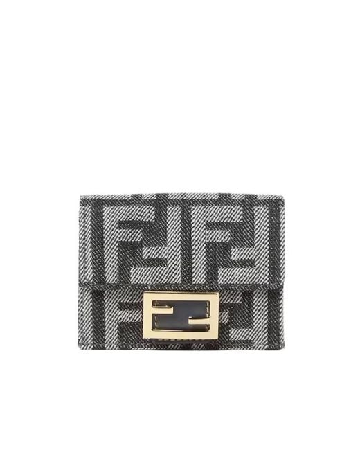 Fendi Gray Baguette Ff Jacquard Micro Trifold Wallet