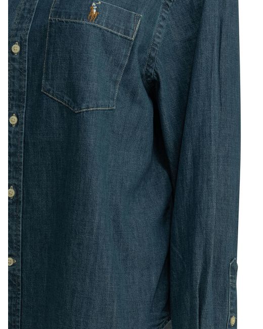 Polo Ralph Lauren Blue Big-Fit Casual Shirt With Logo