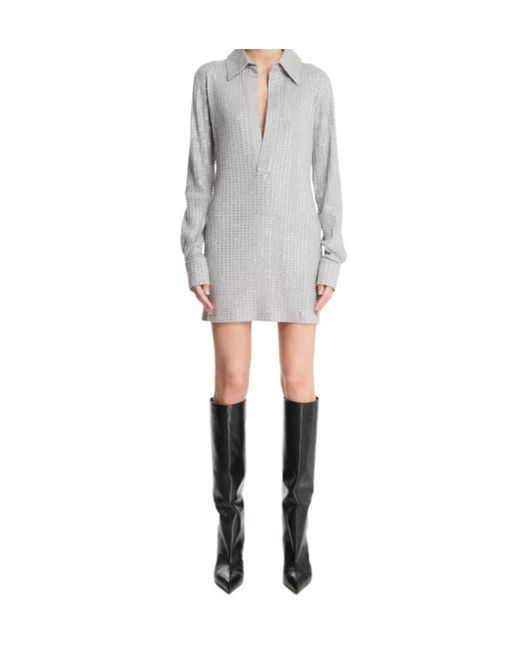 The Attico Gray The Embellished Long-Sleeved Dress