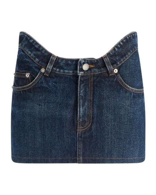 Jean Paul Gaultier Blue Denim Midi Skirt With Belt Loops