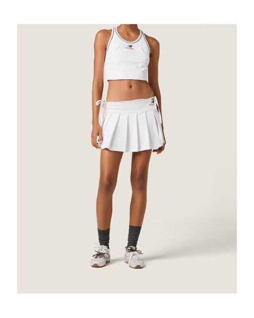 Miu Miu White Pleated Stretch Jersey Skirt