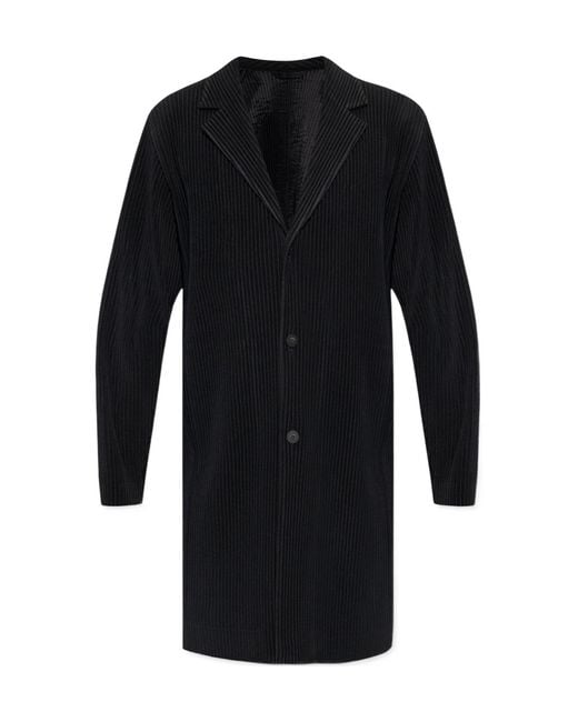 Homme Plissé Issey Miyake Black Plissé Single-Breasted Coat for men