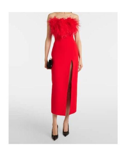 David Koma Red Feather-Trimmed Midi Dress
