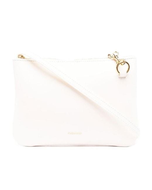 Jil Sander White Logo Embossed Medium Shoulder Bag