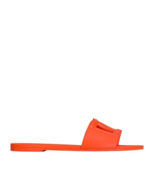 Dolce & Gabbana Red Logo Cut-Out Open-Toe Slides