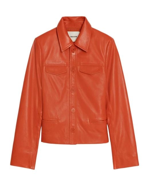 Zadig & Voltaire Orange Long-Sleeve Leather Jacket