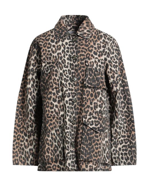 Ganni Gray Leopard Print Short Coat