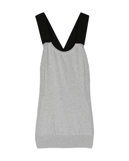 Plan C Gray Crossover-Straps Fine-Knit Top