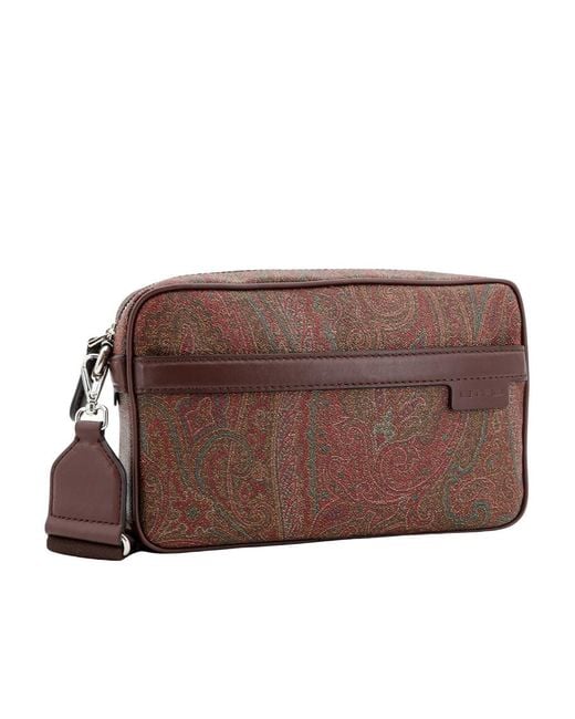 Etro Brown Small Paisley-Printed Zipped Crossbody Bag for men