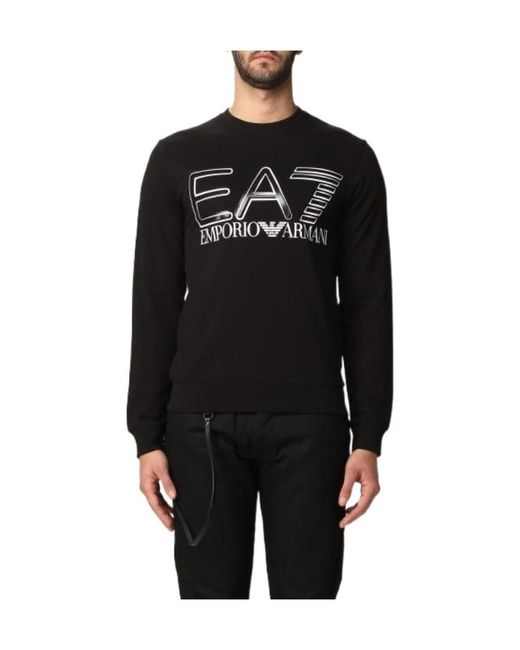 EA7 Black Logo-Print Sweatshirt for men