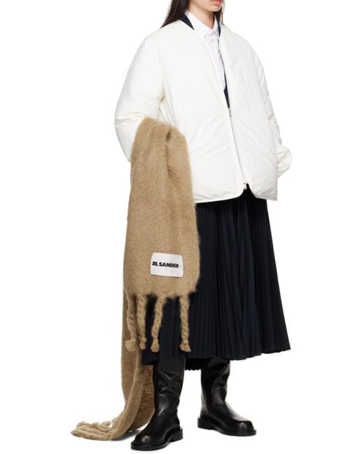Jil Sander Green Logo Patch Fringed Scarf