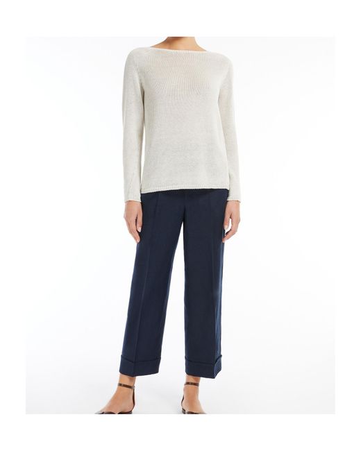 Max Mara Blue Straight-Fit Linen Canvas Trousers