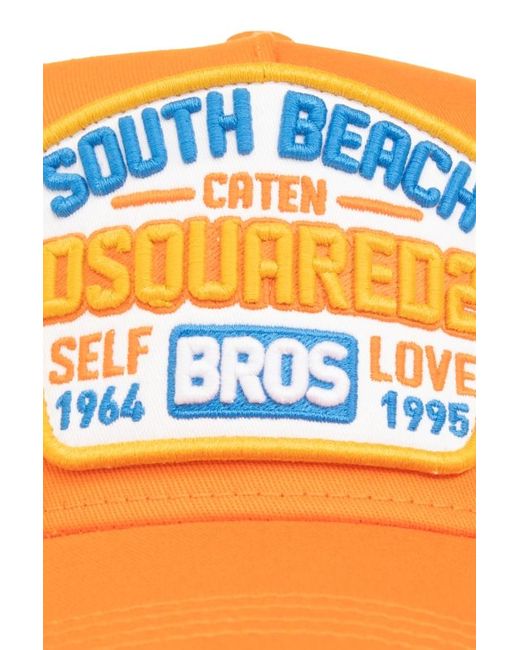 DSquared² Orange Logo-Patch Distressed Baseball Cap for men