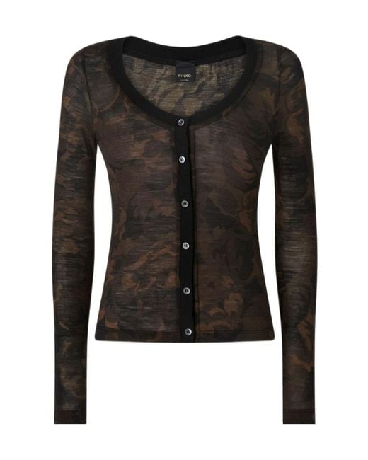 Pinko Black Floral-Print Long-Sleeve Cardigan