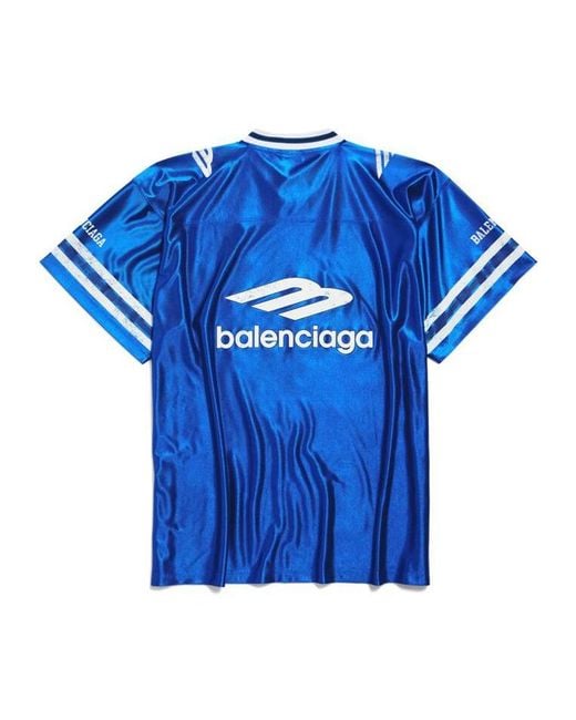 Balenciaga Blue 3B Football V-Neck Oversized T-Shirt for men
