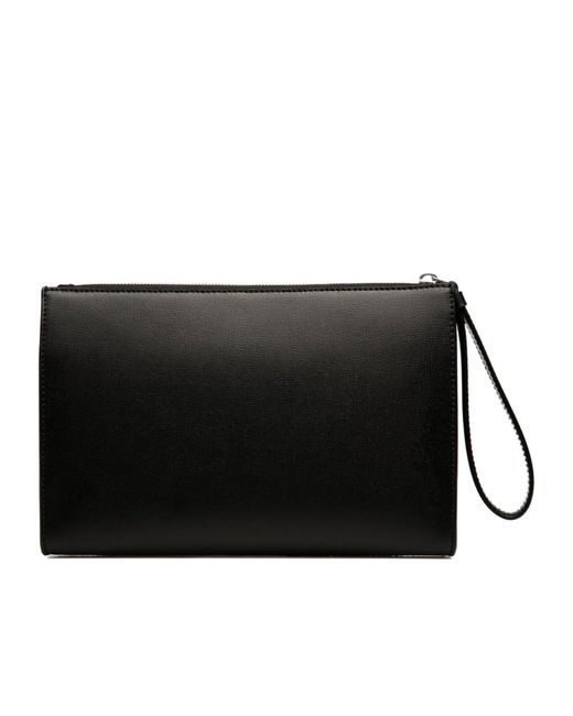 Bally Black Logo Printed Zipped Clutch Bag for men