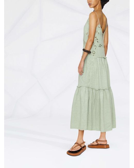 Alberta Ferretti Green Macramé Tiered Maxi Dress
