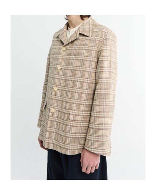 Auralee Brown Checked Buttoned Shirt Jacket for men