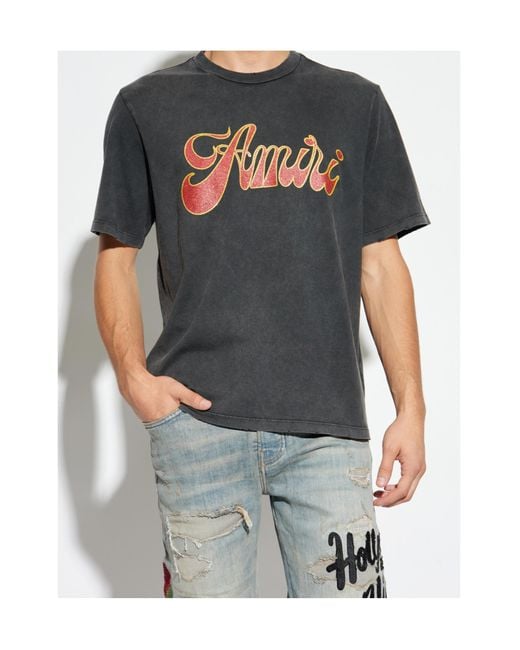 Amiri Gray Logo-Print T-Shirt for men