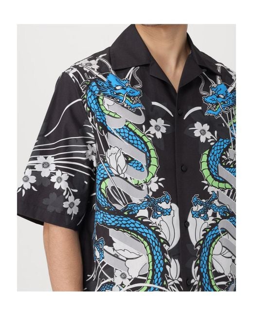 Amiri Blue Dragon Printed Short-Sleeved Bowling Shirt for men