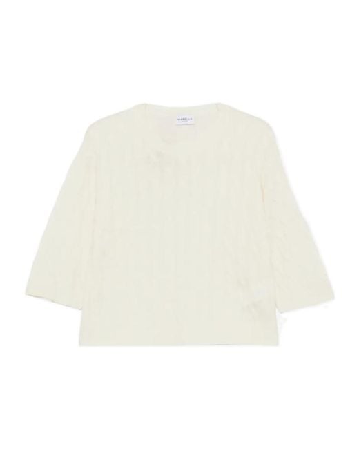 Marella White Crew-Neck Cable-Knit Sweater