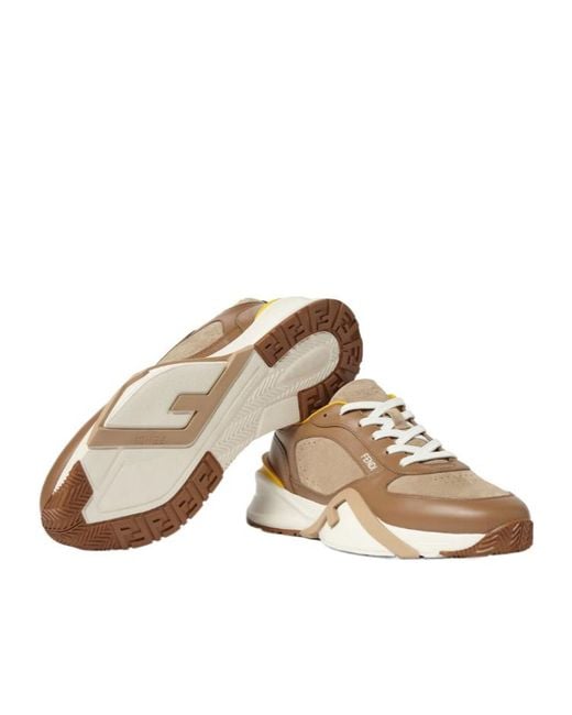 Fendi Brown Flow Lace-Up Sneakers for men