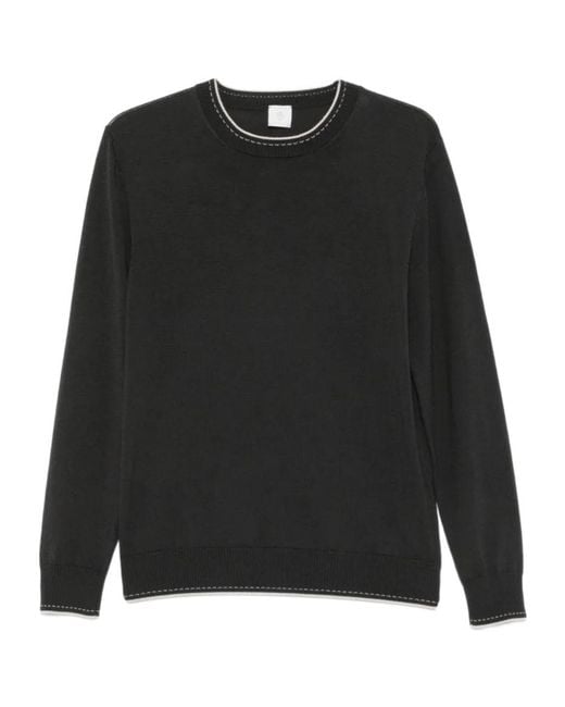 Eleventy Black Contrast-Trim Wool Sweater for men