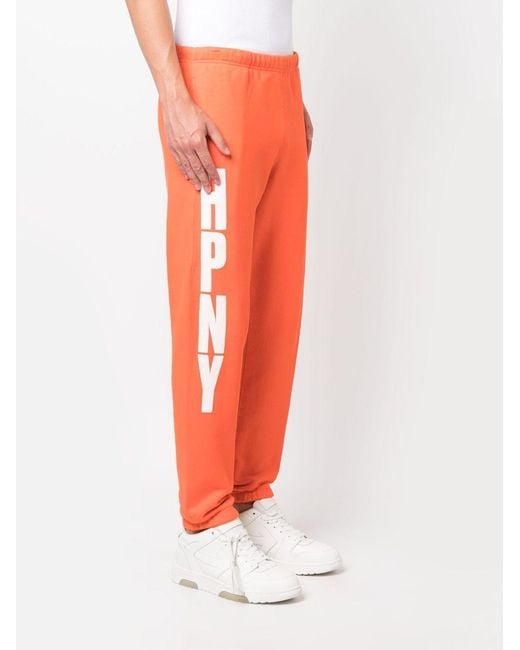 Heron Preston Orange Hpny-Print Tapered Track Pants for men