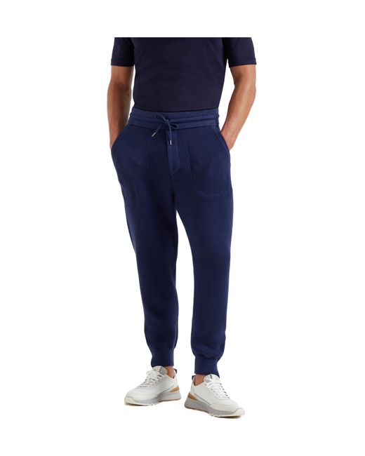 Brunello Cucinelli Blue Cotton Track Pants for men