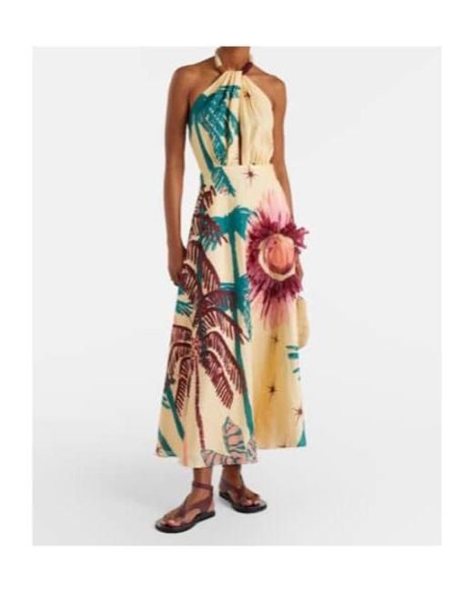 Johanna Ortiz Metallic Floral Linen Midi Dress