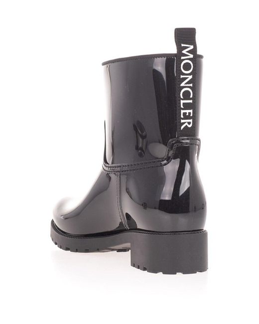 Moncler Black Logo-Detail Patent-Leather Ankle Boots