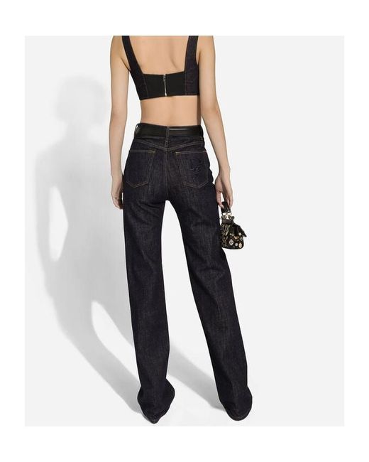 Dolce & Gabbana Black Logo Embroidered Straight-Leg Denim Jeans