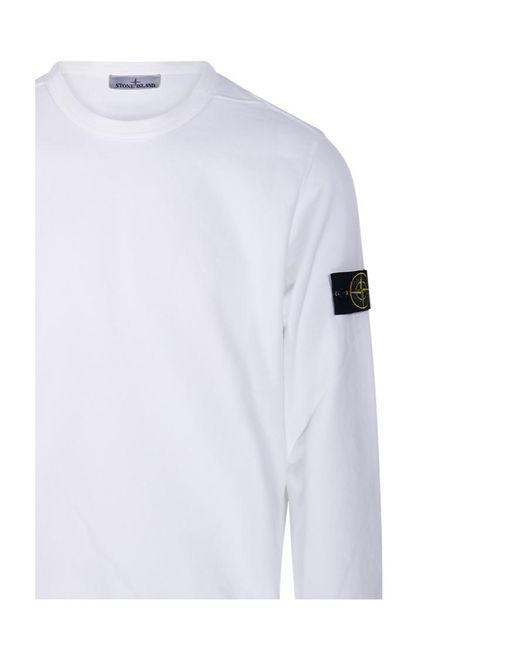 Stone Island White Compass Patch Crewneck Sweatshirt for men