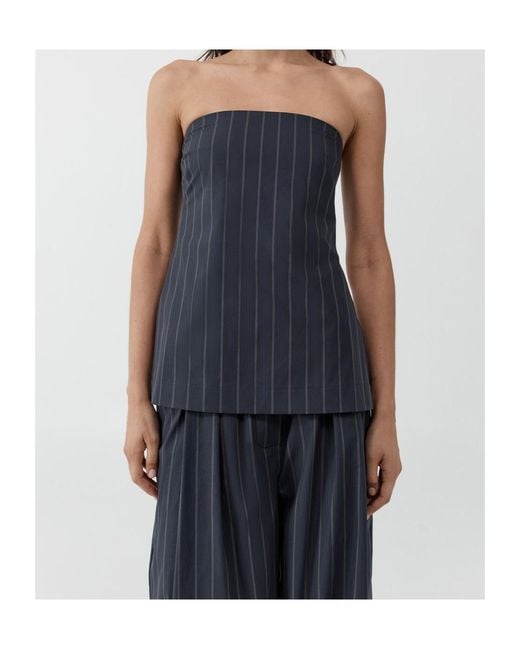 St. Agni Blue Strapless Striped Top