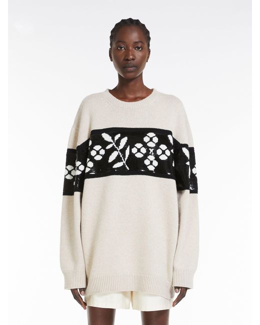 Max Mara White Wool Cashmere Round Neck Sweater