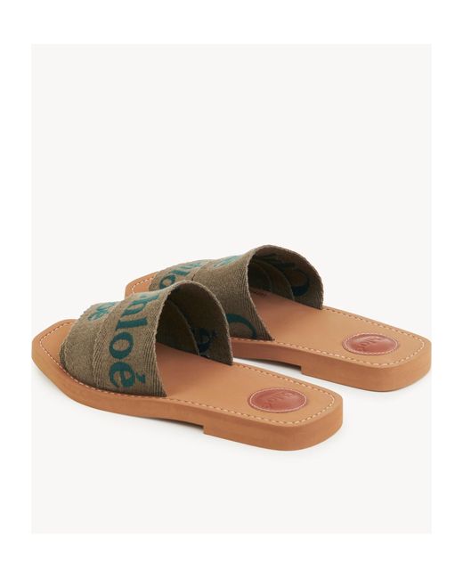 Chloé Green Chloé Woody Logo Embroidered Sandals