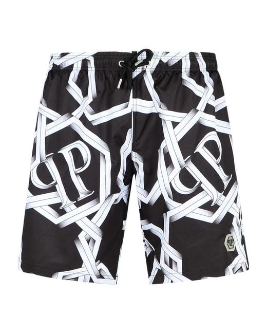 Philipp Plein Black Polyester Swimsuit for men