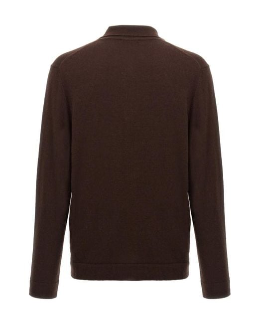 Zanone Brown Long-Sleeved Fine-Knit Polo Shirt for men
