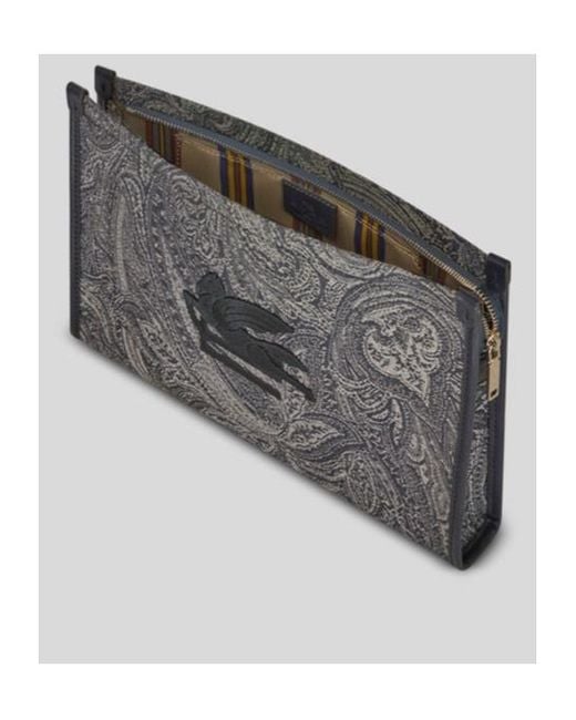 Etro Gray Paisley Jacquard Pouch for men