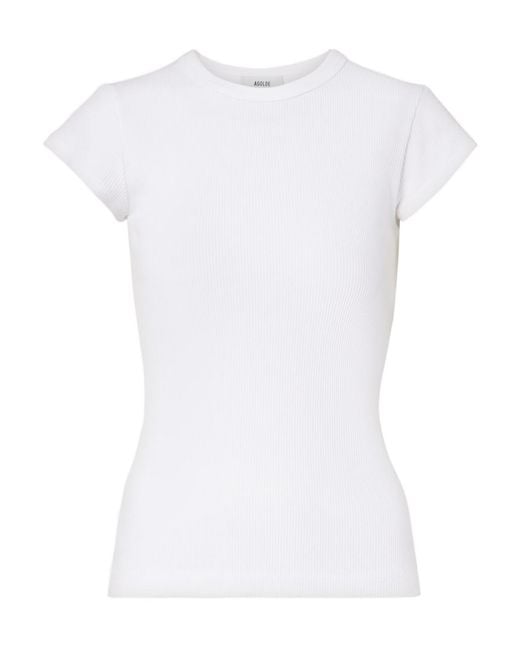 Agolde White Edison Ribbed-Knit T-Shirt
